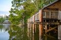 Cabins along the Shore of Lake Fausse in the Atchafalaya Basin of Louisiana Royalty Free Stock Photo
