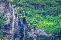 Cabins, huts near Seven Sisters waterfall in Norway Royalty Free Stock Photo