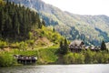 Cabins near a mountain lake Royalty Free Stock Photo