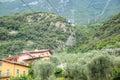 A cablaway in summer mountains