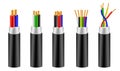 set of realistic wires flexible cables isolated or cooper cable with insulation rubber. 3D Render..