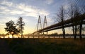Cable-braced bridge across the river Neva Royalty Free Stock Photo