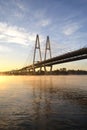 Cable-braced bridge across the river Neva Royalty Free Stock Photo