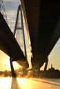 Cable-braced bridge across the river Neva Royalty Free Stock Photo