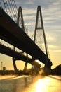 Cable-braced bridge across the river Neva Royalty Free Stock Photo