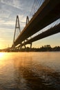 Cable-braced bridge across the river Neva Royalty Free Stock Photo