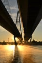 Cable-braced bridge across the river Neva Royalty Free Stock Photo