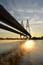 Cable-braced bridge across the river Neva Royalty Free Stock Photo