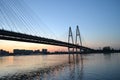 Cable-braced bridge across the river Neva Royalty Free Stock Photo