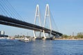 Cable-braced bridge in St.Petersburg. Royalty Free Stock Photo