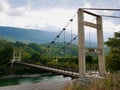 Cable bridge over river Vjosa, Albania. Royalty Free Stock Photo
