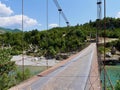 Cable bridge over river Vjosa, Albania. Royalty Free Stock Photo