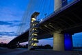 Cable bridge over Sava river at twilight, Belgrade Royalty Free Stock Photo