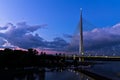 Cable bridge at twilight over Sava river near Ada island, Belgrade Royalty Free Stock Photo