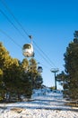 Cable cabins in French Pyrenees in winter Royalty Free Stock Photo