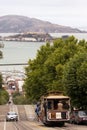 Cable car and Alcatraz Island in San Francisco Royalty Free Stock Photo