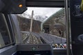 A cable car is approaching the station