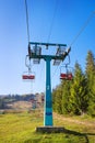 Cable car, beautiful views in the autumn of Pilipets-Ukraine Royalty Free Stock Photo