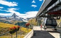 Cable car at Blauherd with the Matterhorn mountain. The Swiss Alps