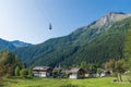 Cable car in the blue sky in mountains in summer. Macugnaga, Italy Royalty Free Stock Photo