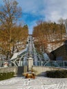 Cable car from the city center of Spa Belgium to the main mineral baths of Thermes de Spa.