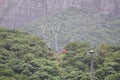 Cable car construction tower between the deforestation on mountain in India. Royalty Free Stock Photo