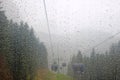 Cable car funicular mountains clouds, morning time