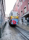 Cable car of the Gloria Elevator, at the lower station, Lisbon, Portugal