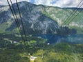 Cable car goes up to mountain Vogel in Bohinj, Slovenia