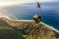 Cable car going down along the cliffs, Achadas da Cruz, Madeira