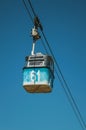 Cable car gondola passing through clear blue sky in Madrid Royalty Free Stock Photo