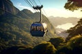 cable car high in green forested mountains