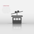 Cable car icon in flat style. Elevator cabin vector illustration on white isolated background. Cableway business concept