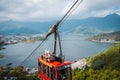 Cable car on Kachi Kachi ropeway going up to mountain in Lake Kawaguchiko, Japan.