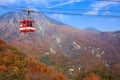 Cable car with leaves turning color on high mountain in Akechidaira Ropeway Station - Nikko, Japan Royalty Free Stock Photo