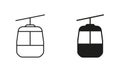 Cable Car Line and Silhouette Black Icon Set. Cablecar Pictogram. Gondola, Funicular, Lift, Ropeway for Tourism Outline Royalty Free Stock Photo