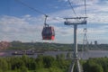 Cable car in Nizhny Novgorod in Russia with suspended closed cabins in summer