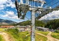 Cable car pillar and Ski lift chairs in resort Jasna in Low Tatras mountains, Slovakia