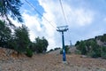 cable car poles and cables on Mount Olympus, the highest point in Cyprus