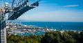 Cable car ride in Barcelona, warm sunny day. high up view. Royalty Free Stock Photo