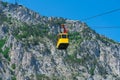 Cable car rope road on Ai-Petri mountain. Yellow cabin of Cableway Royalty Free Stock Photo