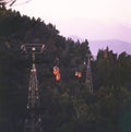 Cable car in San Cristobal hill, overlooking a panoramic view of Santiago de Chile Royalty Free Stock Photo