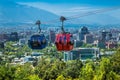 Cable car in San Cristobal hill overlooking on Santiago, Chile