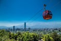 Cable car in San Cristobal hill overlooking on Santiago, Chile