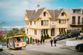 Cable Car in San Francisco climbing up hill, California, USA Royalty Free Stock Photo