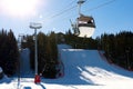 Cable car on the ski resort in France. Beautiful winter landscape and snow covered mountains Royalty Free Stock Photo