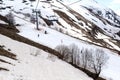 Cable car with a ski run in the Caucasus mountains in the spring Royalty Free Stock Photo