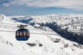 Cable car with ski slope in mountains near