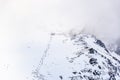 The cable car with ski tourist at Skalnate Pleso mountain, Slovakia Hight Tatras Royalty Free Stock Photo