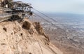 The cable car station on the hill at the foot of the ruins of Masada fortress, built in 25 BC by King Herod on top of one of the r
